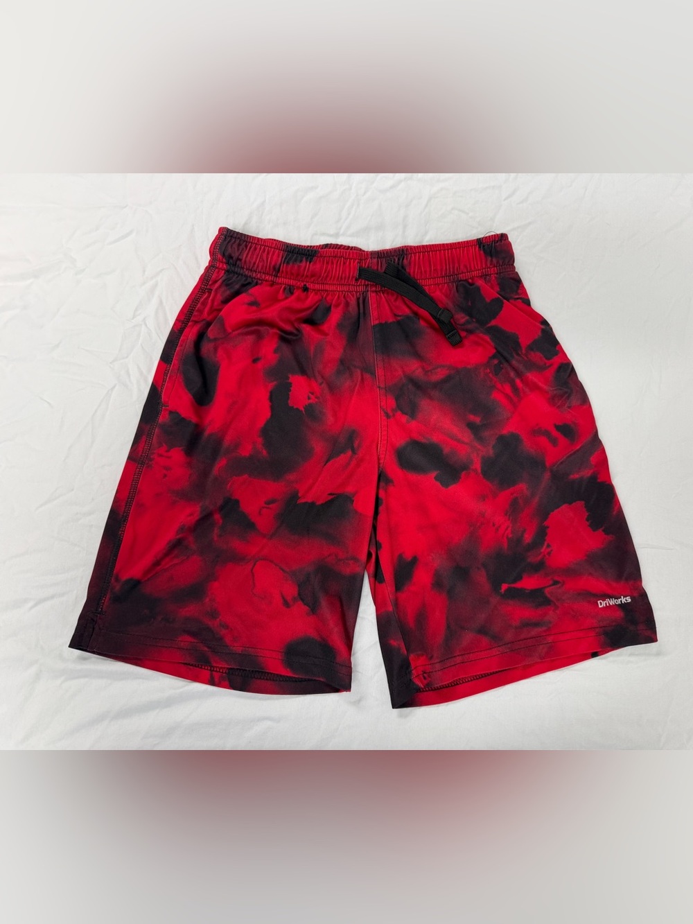 Athletic Works Boys Size L (10-12) Red and Black Tie-Dye Athletic Shorts